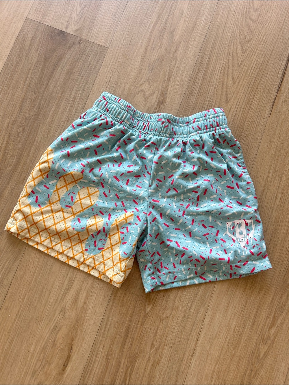 Kids Mint Ice Cream Print Swim Shorts with Yellow Cone